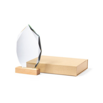 Trophée flamme en verre et en bois