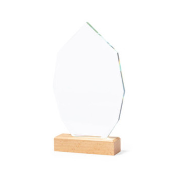 Trophée flamme en verre et en bois