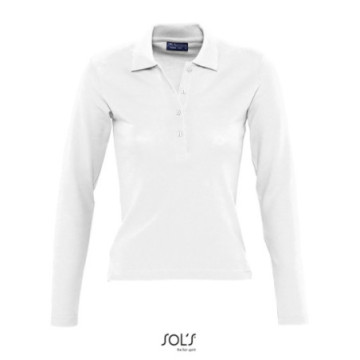 Polo femme manches longues Sol's® Podium blanc