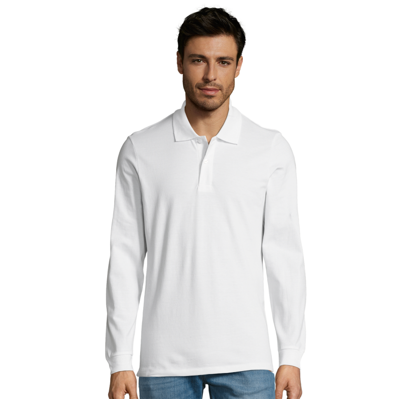 Polo homme manches longues Sol's® Perfect blanc