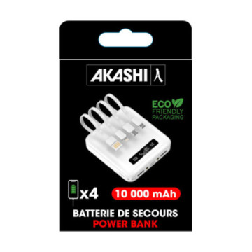 Batterie de secours avec 4 câbles 10000 mAh Akashi®