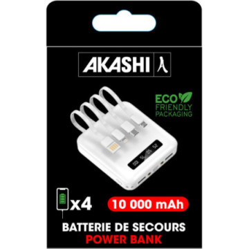 Batterie de secours avec 4 câbles 10000 mAh Akashi®