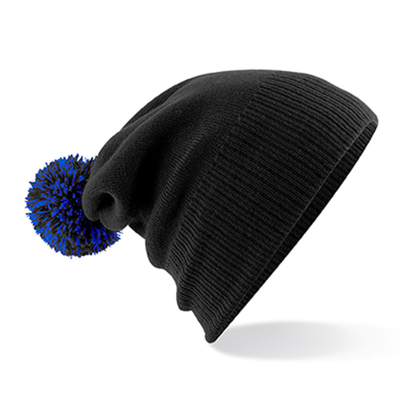 Bonnet en polyacrylique avec revers et pompon bicolore Beechfield®