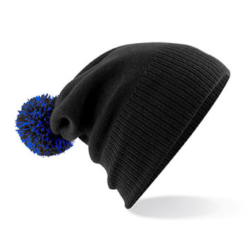 Bonnet en polyacrylique avec revers et pompon bicolore Beechfield®