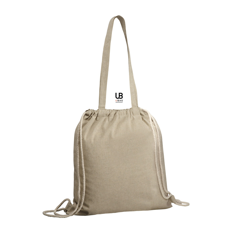 Sac shopping en coton recyclé et rPET beige avec cordelettes Ubag®