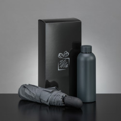 Coffret bouteille isotherme 500 mL et parapluie pliable tempête auto