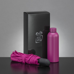 Coffret bouteille isotherme 500 mL et parapluie pliable tempête auto
