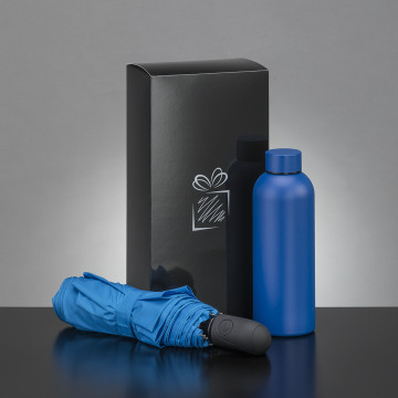 Coffret bouteille isotherme 500 mL et parapluie pliable tempête auto