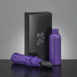 Coffret bouteille isotherme 500 mL et parapluie pliable tempête auto