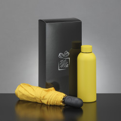 Coffret bouteille isotherme 500 mL et parapluie pliable tempête auto