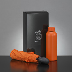 Coffret bouteille isotherme 500 mL et parapluie pliable tempête auto