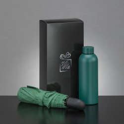 Coffret bouteille isotherme 500 mL et parapluie pliable tempête auto