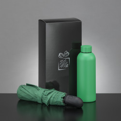 Coffret bouteille isotherme 500 mL et parapluie pliable tempête auto