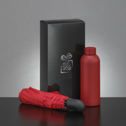Coffret bouteille isotherme 500 mL et parapluie pliable tempête auto