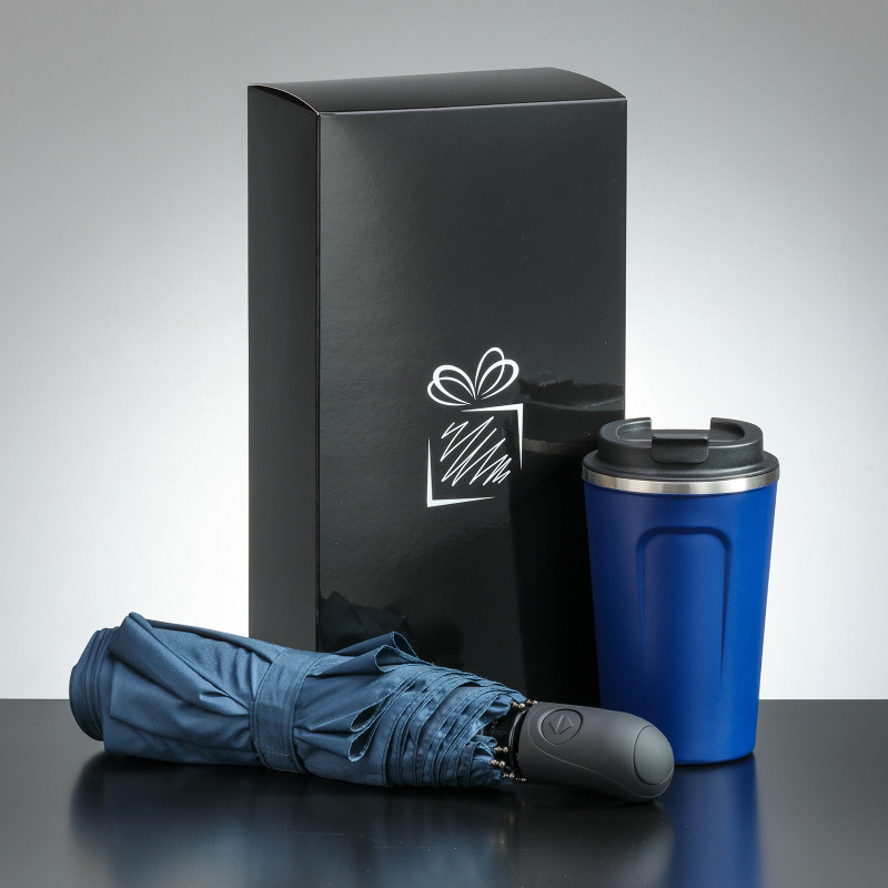 Coffret mug isotherme 350 mL et parapluie pliable tempête automatique