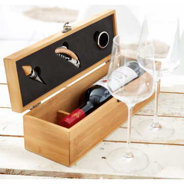 Coffret bouteille de vin 3 pièces en bambou