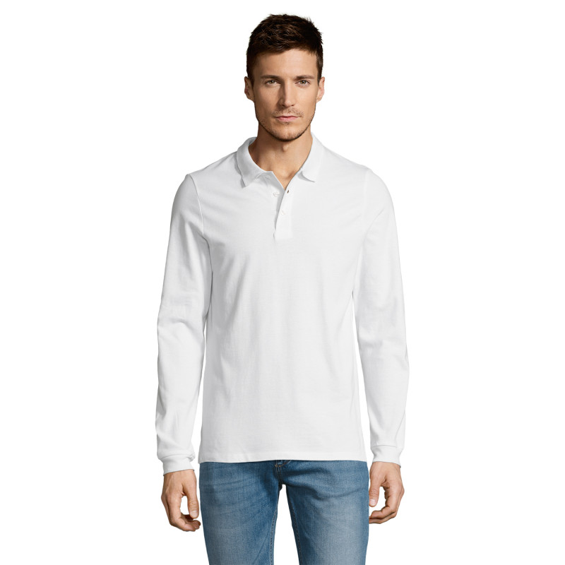 Polo homme manches longues Sol's® Winter II blanc