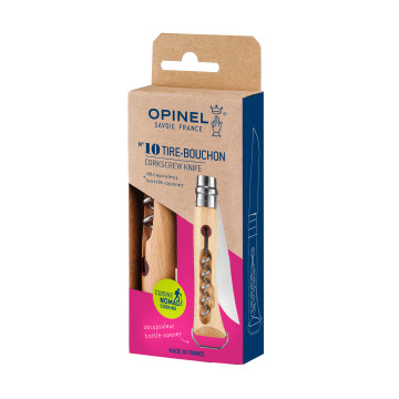 Couteau de poche tire-bouchon décapsuleur Opinel® N°10 en hêtre laser