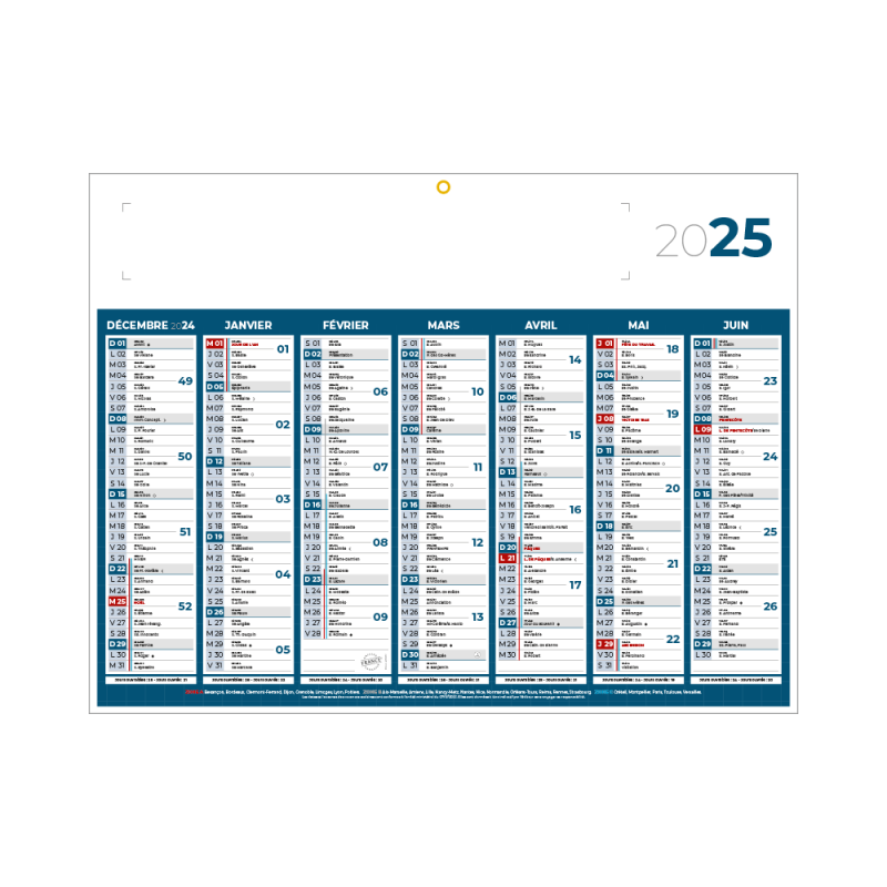 Calendrier classique medium bleu 42x32 cm marquage quadri