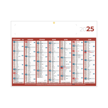 Calendrier classique medium rouge 42x32 cm marquage 1 couleur