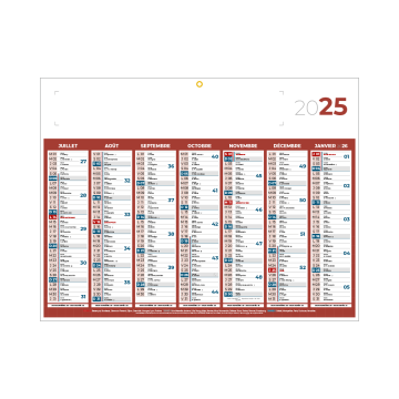 Calendrier classique medium rouge 42x32 cm marquage 1 couleur