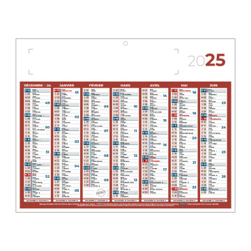 Calendrier classique mini rouge 26,5x21 cm marquage quadri