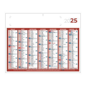 Calendrier classique mini rouge 26,5x21 cm marquage 1 couleur