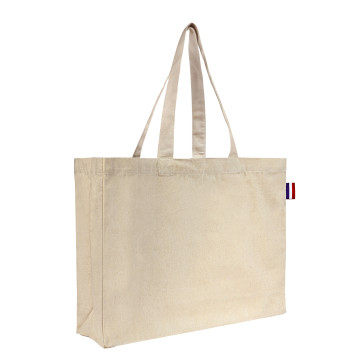 Sac cabas en coton naturel avec soufflets 220 g/m²