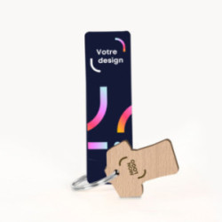Porte-clés maillot en bois gravé avec anneau et carte
