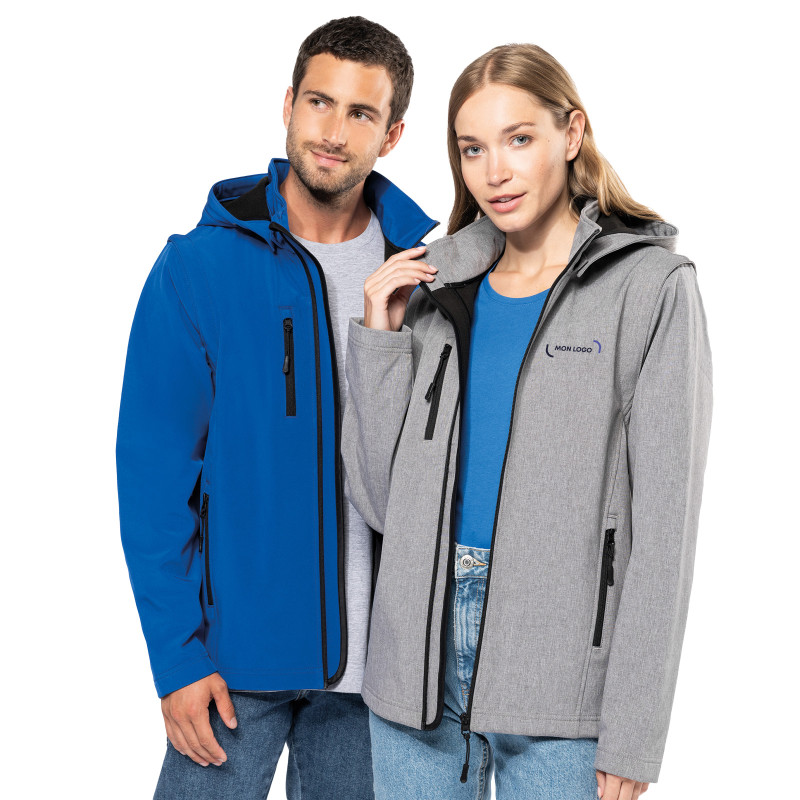 Veste softshell mixte à capuche et manches amovibles Kariban®