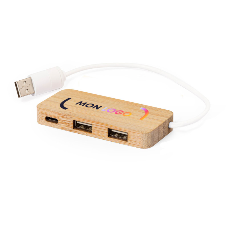 Hub USB 3 ports en bambou