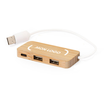 Hub USB 3 ports en bambou