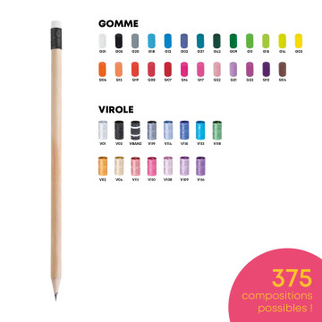 Crayon de papier éco corps rond vernis incolore gomme