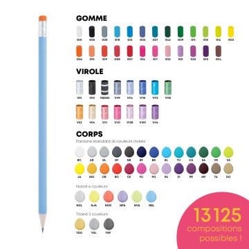 Crayon de papier éco vernis corps rond pantone gomme