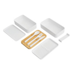 Lunch box double avec couvercle en bambou 800 mL blanche