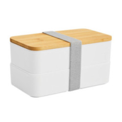 Lunch box double avec couvercle en bambou 800 mL blanche
