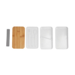 Lunch box double avec couvercle en bambou 800 mL blanche