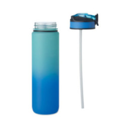 Bouteille en rPET avec marqueurs d'hydratation et paille 1 L