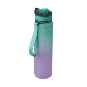 Bouteille en rPET avec marqueurs d'hydratation et paille 1 L