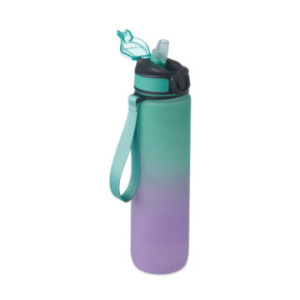 Bouteille en rPET avec marqueurs d'hydratation et paille 1 L