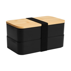 Lunch box double avec couvercle en bambou 800 mL noire