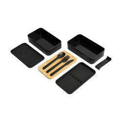 Lunch box double avec couvercle en bambou 800 mL noire