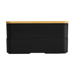 Lunch box double avec couvercle en bambou 800 mL noire