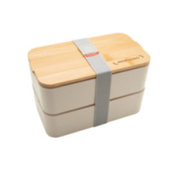 Lunch box double 1400 mL blanche avec couvercle en bambou Baladéo®