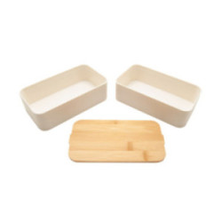 Lunch box double 1400 mL blanche avec couvercle en bambou Baladéo®