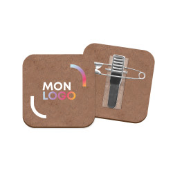 Badge sur mesure en en fibre de bois avec épingle (jusqu'à 20 cm²)