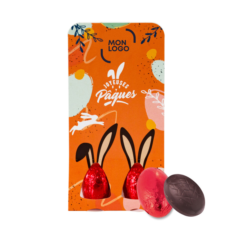 Pochette 2 œufs chocolat noir 16 g LPCC® avec marquage quadri