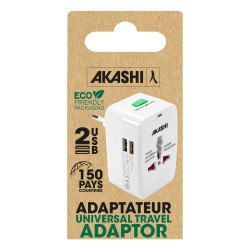 Adaptateur universel de voyage Akashi® blanc