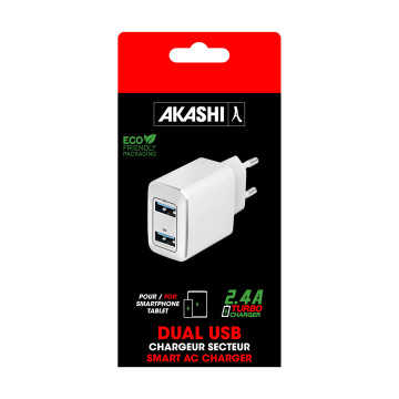 Chargeur secteur 2 USB Akashi® blanc