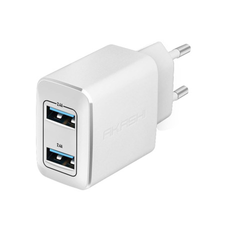 Chargeur secteur 2 USB Akashi® blanc